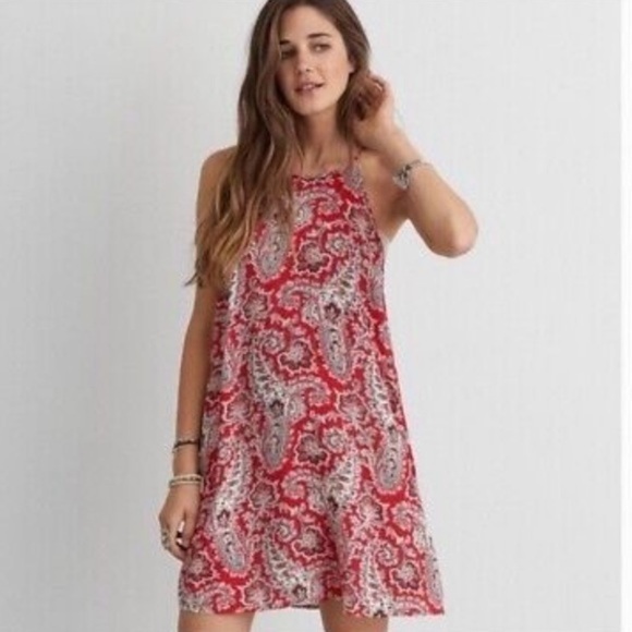 HP🏆 AEO Red Floral High Neck Boho Shift Mini Dress
- XXS - Picture 1 of 5
